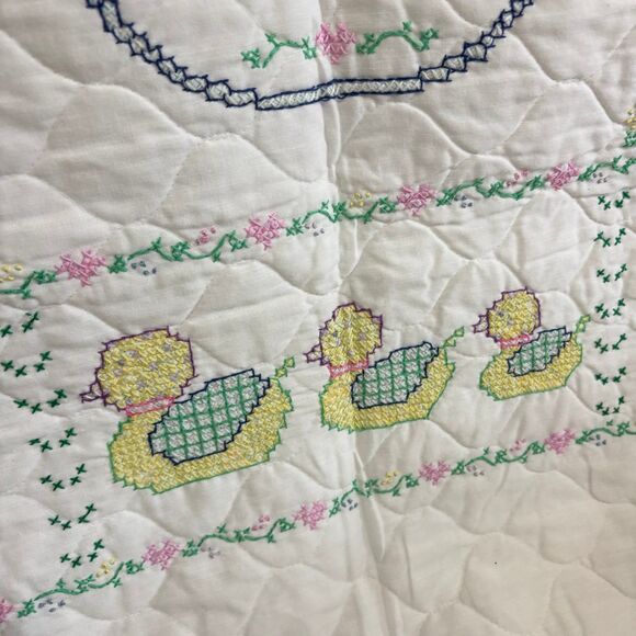 Vintage Cross Stitch Now I Lay Me Down To Sleep Wall Hanging Quilted Blanket - Picture 11 of 12